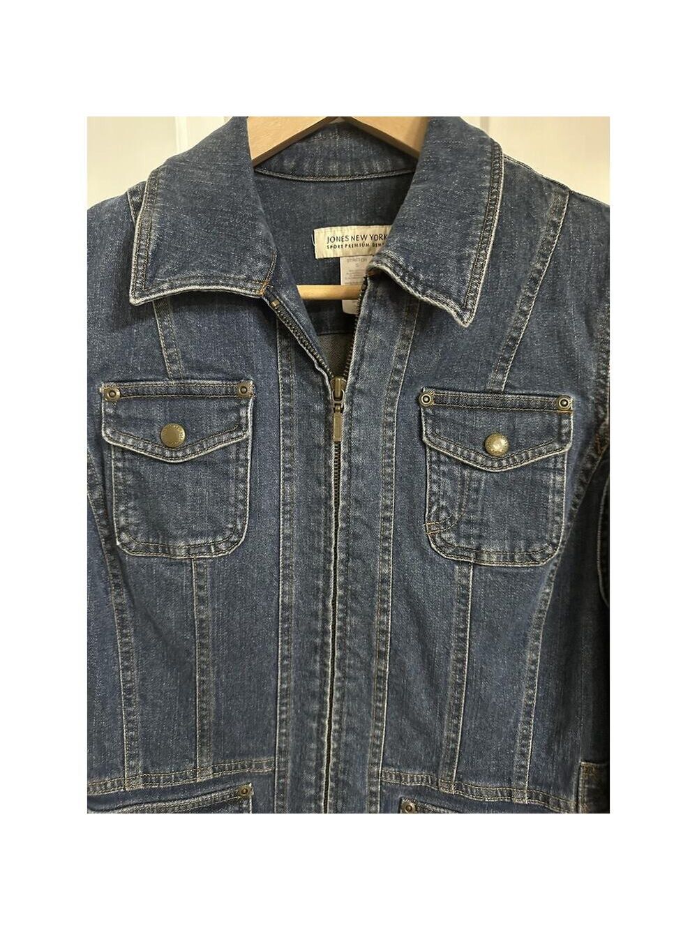 Jones New York Jacket vintage Womens S Denim Military Utility Full Zip Pockets - Picture 3 of 9